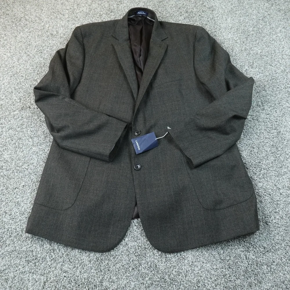 NEW Lands End Blazer Mens 46 Gray Glen Plaid Wool Button Sport Coat Suit Jacket